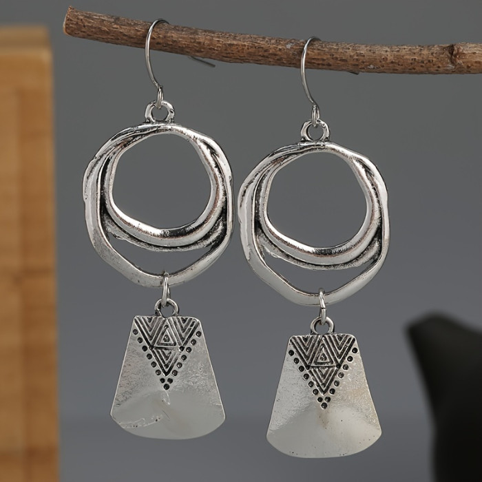 Bohemian Drop Earrings Silver Plated Retro Irregular Circle & Geometry Design Match Daily Outfits Party Accessories