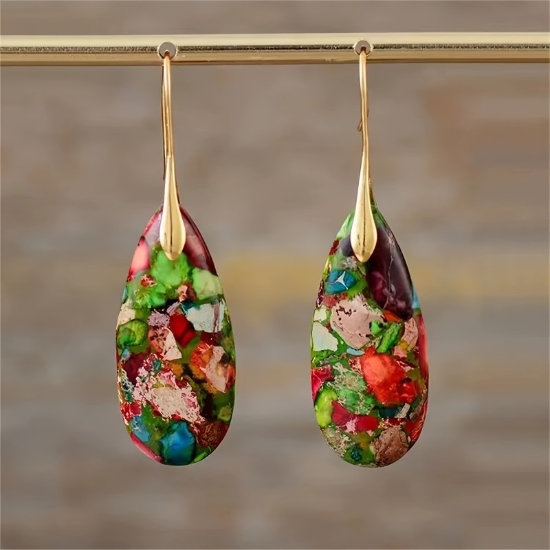 Bohemian Emperor Stone Droplet Pendant Earrings Natural Stone Jewelry Earrings for Women Vintage Luxury Boho Earring Jewelry gift