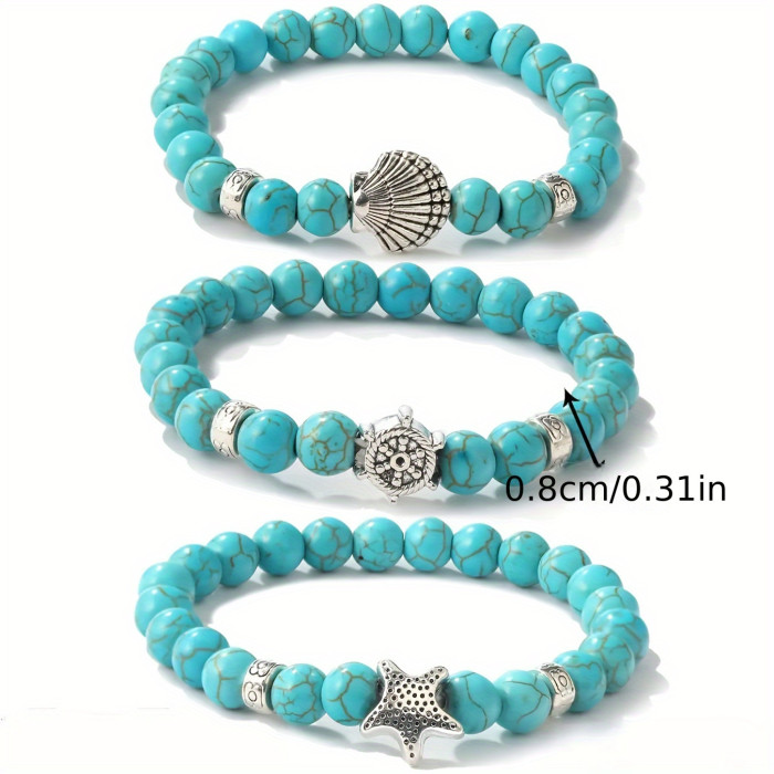 Turquoise Bracelet for Couple Natural Stone Beaded Bracelets Round Bead Stretch Bracelet Handmade String Boho Bracelet Jewelry for Lovers
