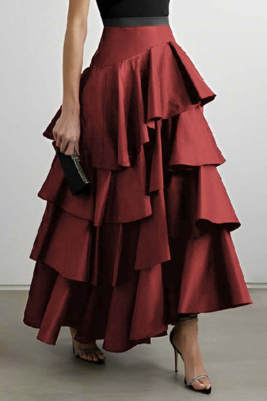 Casual Solid Color Patchwork Regular High Waist Conventional Patchwork Skirts(5 Colors)