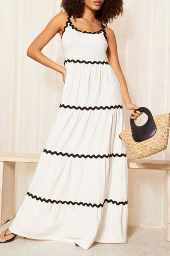Backless Patchwork Contrast Spaghetti Strap Sling Dresses