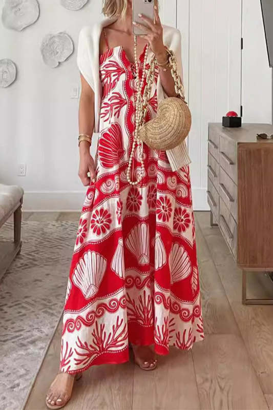 Sexy Vacation Geometric Print Lace Up V Neck Sling Dresses