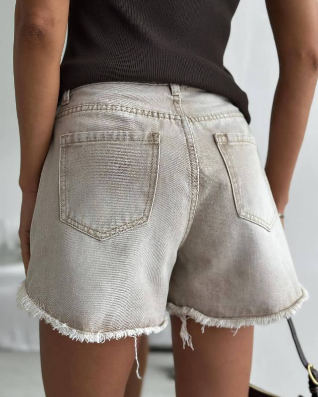 Grey vintage washed distressed loose denim shorts