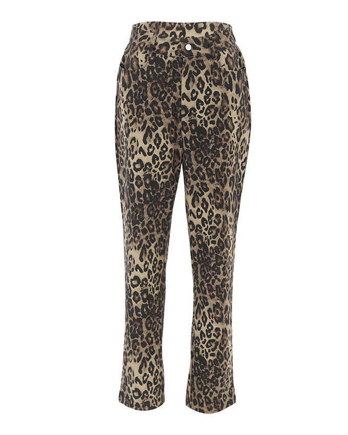 Retro leopard print slim fit pants