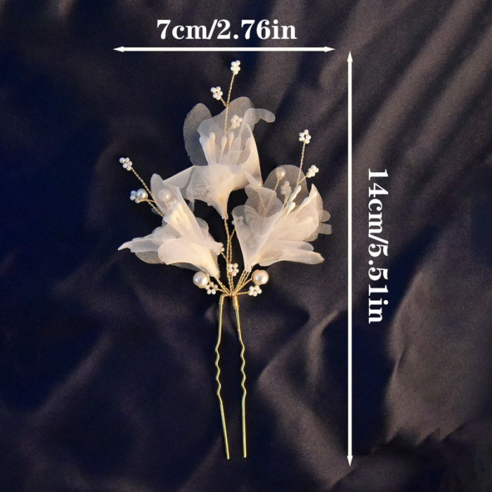 1pc Elegant Faux Pearl Flower Flower Hairpin, Wedding Bridal Hair Fork Hair Accessory, U Shape Hair Clip Hair Accessories For Cheongsam Hanfu Tea Dress Wedding Party