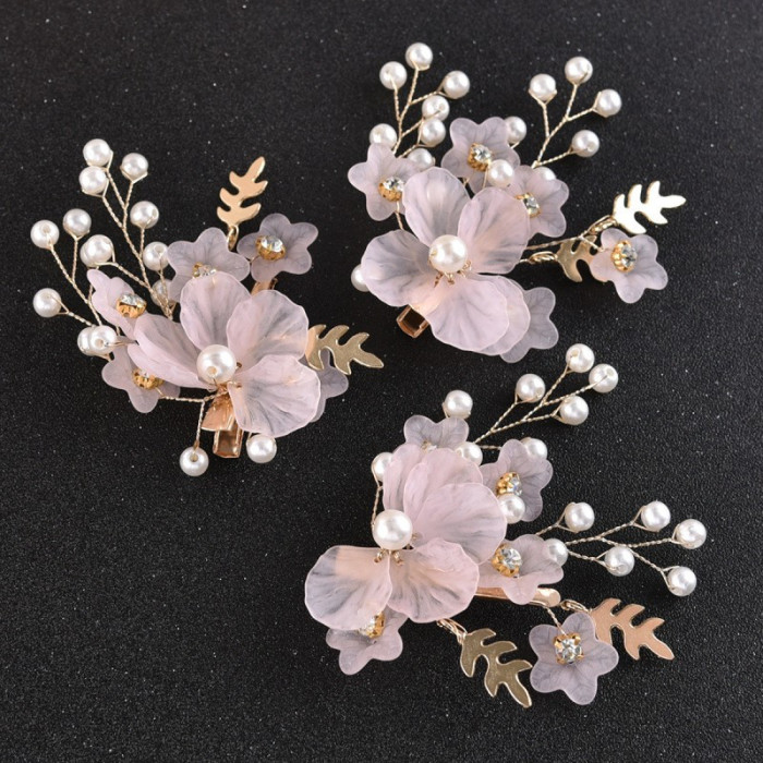 3pcs\u002Fset Vintage Flower Hair Clip Set Flower Design Pearl and Rhinestones Headpiece for Women Girls Bride Bridesmaid