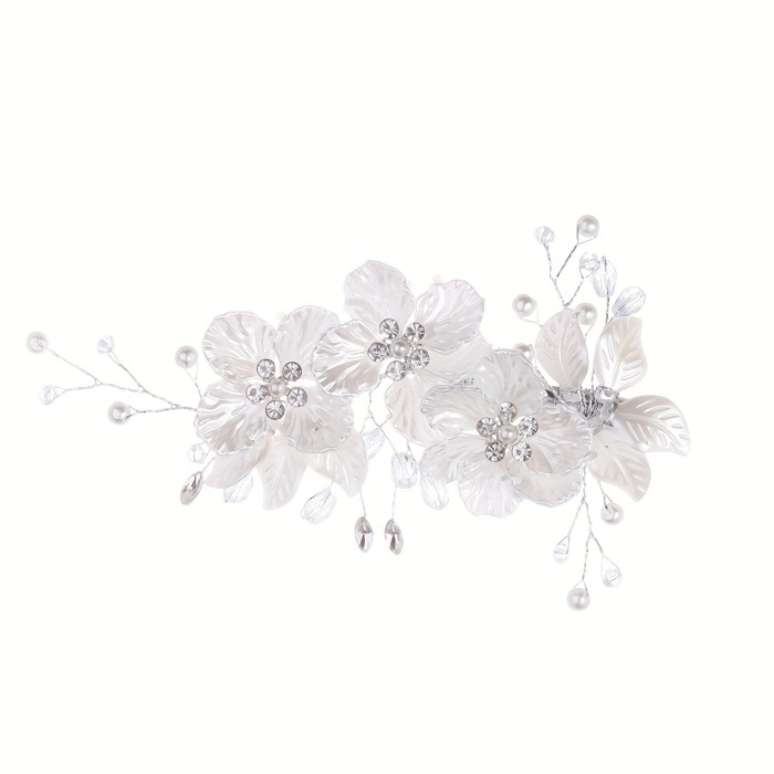 1pc White Petal Handmade Faux Pearl Hair Retractable Hair Clips, Bridal Wedding Headdress Ladies Faux Pearl Rhinestone Hair Clips For Wedding Dinner Party Party, Birthday Holiday Gift For Girlfriend Wife Mother