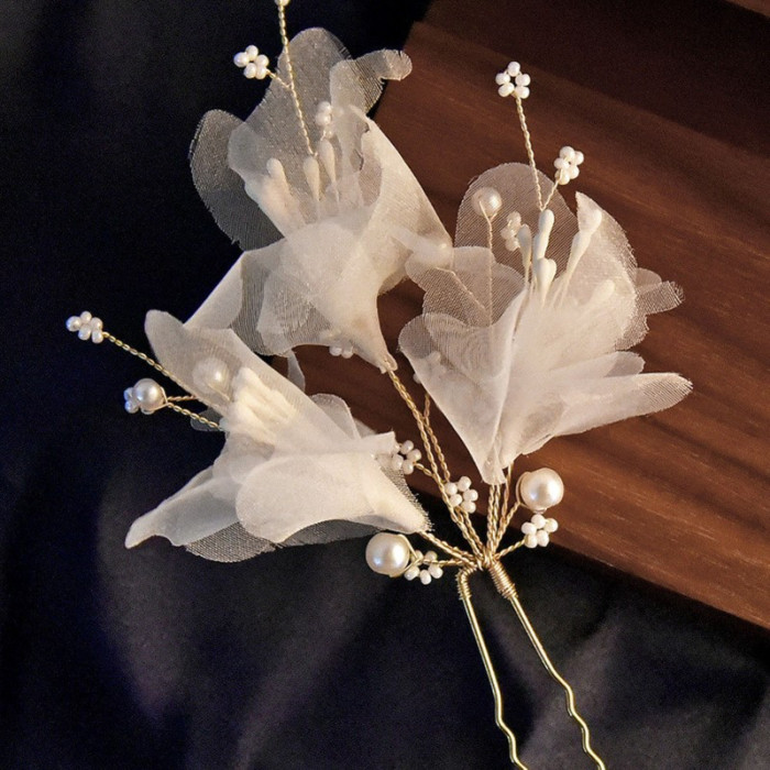 1pc Elegant Faux Pearl Flower Flower Hairpin, Wedding Bridal Hair Fork Hair Accessory, U Shape Hair Clip Hair Accessories For Cheongsam Hanfu Tea Dress Wedding Party