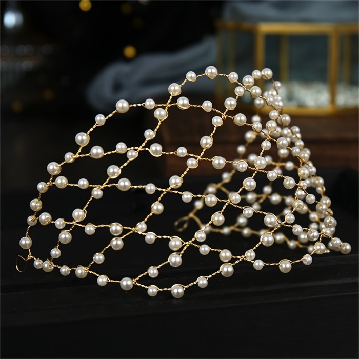 1pc Hair Hoop Band, Elegant Faux Pearl Headband Hair Chain, Bohemian Style Bridal Hair Accessory For Wedding Party Evening Birthday Gatherings