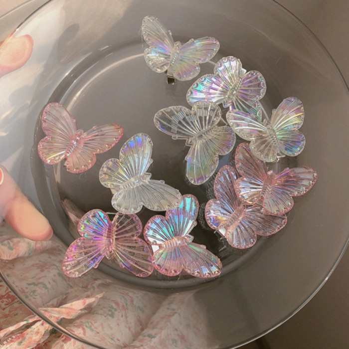 10pcs Iridescent Butterfly Hair Clips, Transparent Colorful Side Barrettes, Elegant Fashion Hair Accessory Art Decor, Suitable For Everyday Use, Festivals & Parties