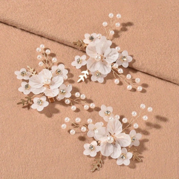 3pcs\u002Fset Vintage Flower Hair Clip Set Flower Design Pearl and Rhinestones Headpiece for Women Girls Bride Bridesmaid