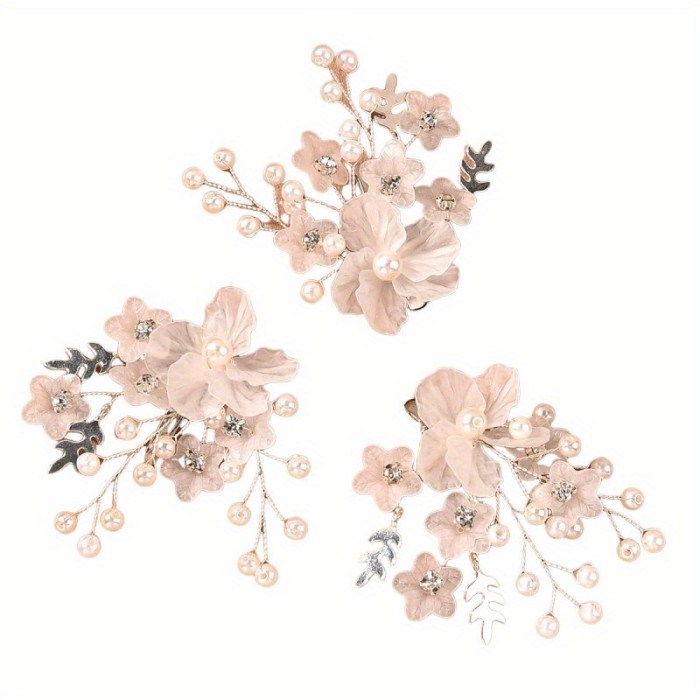 3pcs\u002Fset Vintage Flower Hair Clip Set Flower Design Pearl and Rhinestones Headpiece for Women Girls Bride Bridesmaid