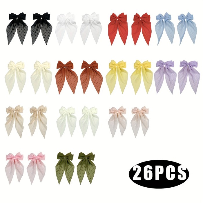13pcs\u002F26pcs New Bubble Bow Hair Clip with Large Size Retro Light Brilliance and Wave Dots Chiffon Bow Spring Clip for Women and daily wear