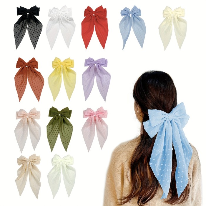 13pcs\u002F26pcs New Bubble Bow Hair Clip with Large Size Retro Light Brilliance and Wave Dots Chiffon Bow Spring Clip for Women and daily wear