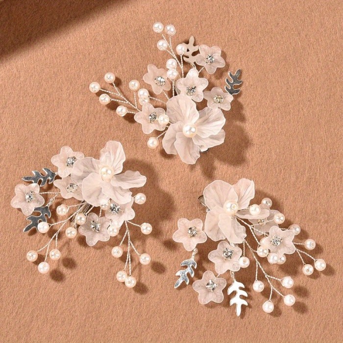 3pcs\u002Fset Vintage Flower Hair Clip Set Flower Design Pearl and Rhinestones Headpiece for Women Girls Bride Bridesmaid