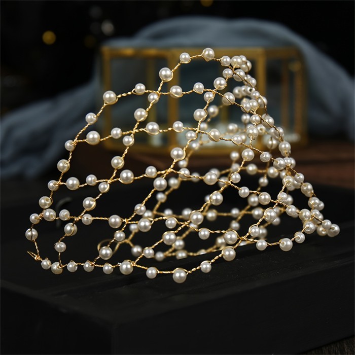 1pc Hair Hoop Band, Elegant Faux Pearl Headband Hair Chain, Bohemian Style Bridal Hair Accessory For Wedding Party Evening Birthday Gatherings