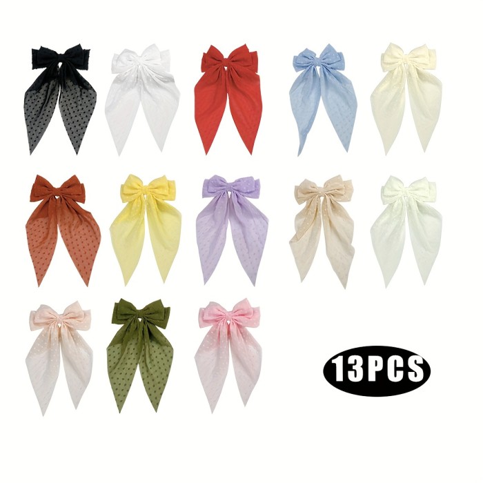 13pcs\u002F26pcs New Bubble Bow Hair Clip with Large Size Retro Light Brilliance and Wave Dots Chiffon Bow Spring Clip for Women and daily wear