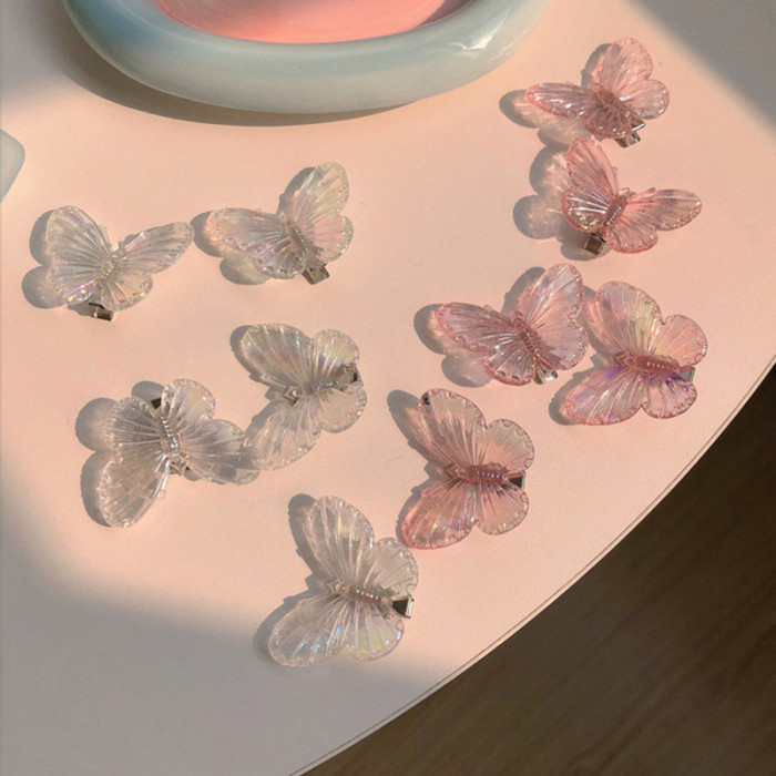 10pcs Iridescent Butterfly Hair Clips, Transparent Colorful Side Barrettes, Elegant Fashion Hair Accessory Art Decor, Suitable For Everyday Use, Festivals & Parties