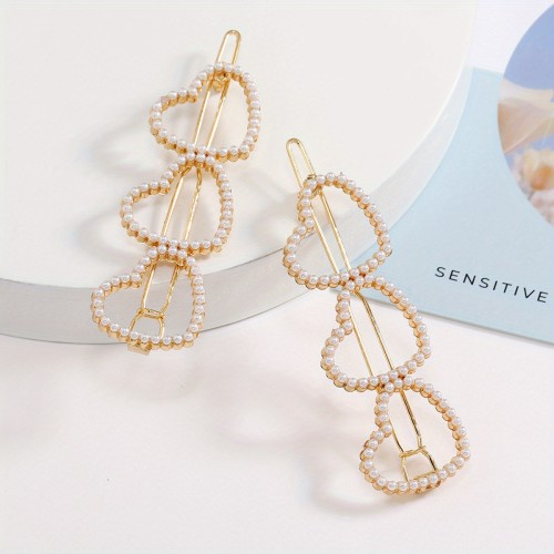 2pcs Sweet and Stylish Faux Pearl Hair Clip for Women - Elegant Metal Hair Accessory for Any Occasion