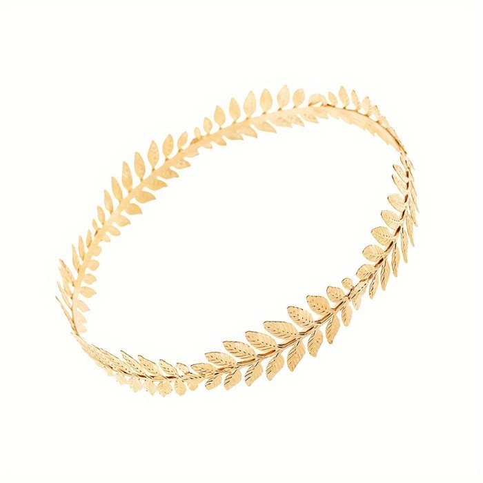 1 Pc Stylish Golden Olive Branch Shaped Crown, Elegant Luxury Ladies Leaf Shape Circular Headband Wear Resistant Accessories Hair Making Tools Birthday Gift Valentine Christmas Gift