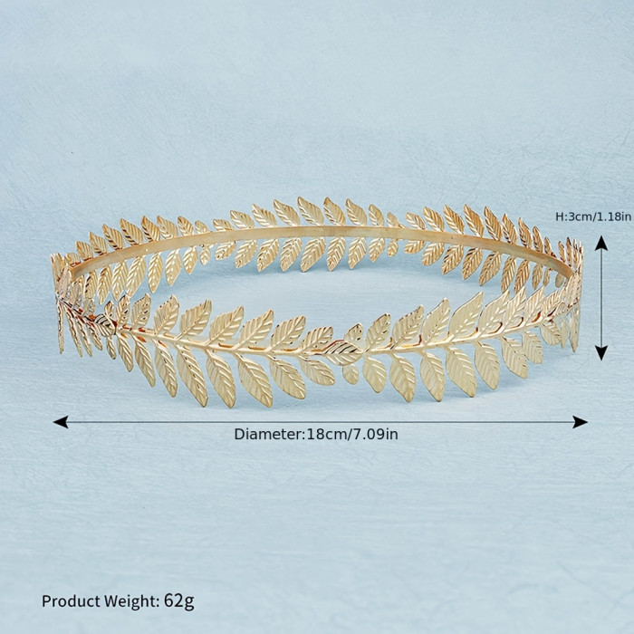 1 Pc Stylish Golden Olive Branch Shaped Crown, Elegant Luxury Ladies Leaf Shape Circular Headband Wear Resistant Accessories Hair Making Tools Birthday Gift Valentine Christmas Gift