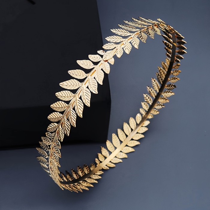1 Pc Stylish Golden Olive Branch Shaped Crown, Elegant Luxury Ladies Leaf Shape Circular Headband Wear Resistant Accessories Hair Making Tools Birthday Gift Valentine Christmas Gift