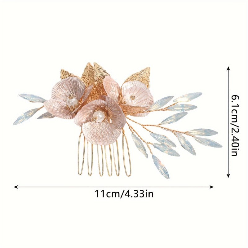 Bridal Alloy Hair Comb with Flower Decor, Flower Bride Wedding Hair Comb, Pearl Bridal Hair Accessories Crystal Hair Piece Jewelry Leaf Gold Headpiece Handmade Wedding Hair Accessories for Women and Girls