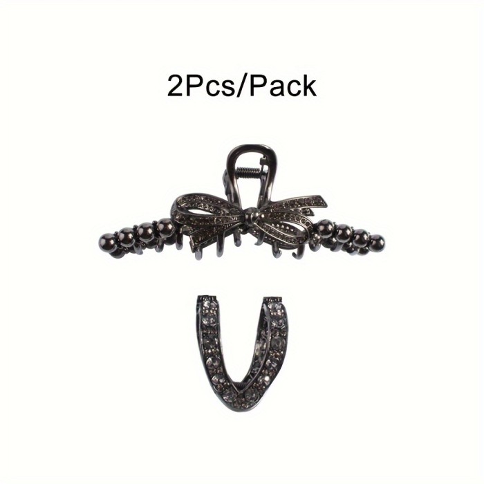 2Pcs\u002FSet New Design Lady's Black With Rhinestone Beaded Bow Combo Blonde Hair Claw Back-of-the-head Ponytail Hair Clip