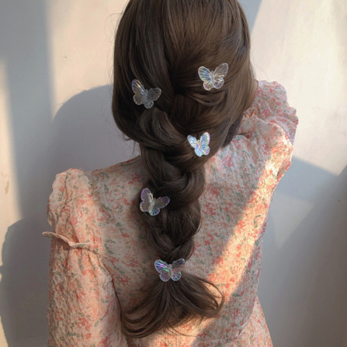 10pcs Iridescent Butterfly Hair Clips, Transparent Colorful Side Barrettes, Elegant Fashion Hair Accessory Art Decor, Suitable For Everyday Use, Festivals & Parties