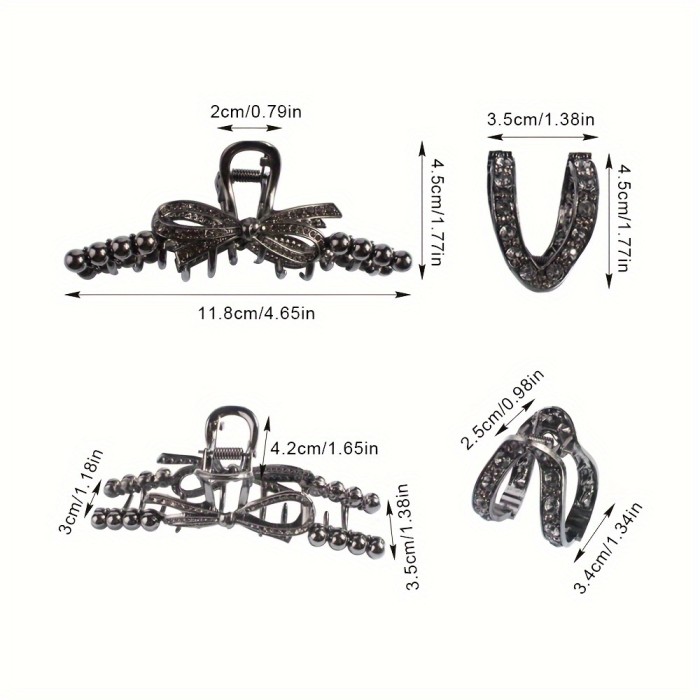 2Pcs\u002FSet New Design Lady's Black With Rhinestone Beaded Bow Combo Blonde Hair Claw Back-of-the-head Ponytail Hair Clip