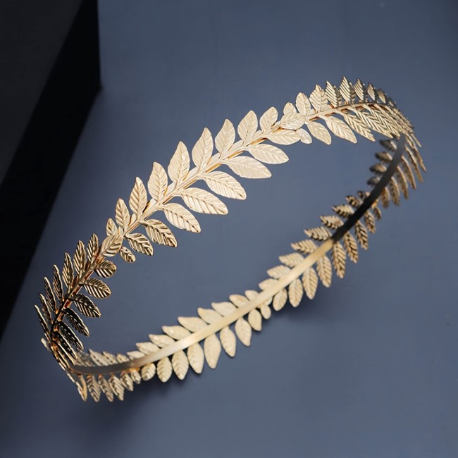 1 Pc Stylish Golden Olive Branch Shaped Crown, Elegant Luxury Ladies Leaf Shape Circular Headband Wear Resistant Accessories Hair Making Tools Birthday Gift Valentine Christmas Gift