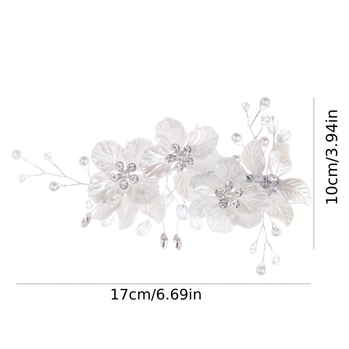 1pc White Petal Handmade Faux Pearl Hair Retractable Hair Clips, Bridal Wedding Headdress Ladies Faux Pearl Rhinestone Hair Clips For Wedding Dinner Party Party, Birthday Holiday Gift For Girlfriend Wife Mother