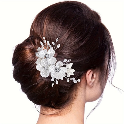 1pc White Petal Handmade Faux Pearl Hair Retractable Hair Clips, Bridal Wedding Headdress Ladies Faux Pearl Rhinestone Hair Clips For Wedding Dinner Party Party, Birthday Holiday Gift For Girlfriend Wife Mother