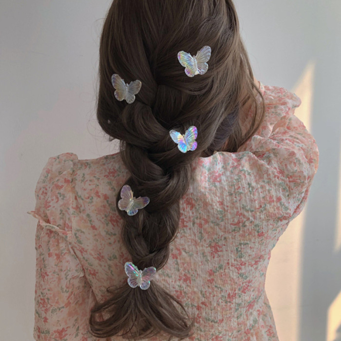 10pcs Iridescent Butterfly Hair Clips, Transparent Colorful Side Barrettes, Elegant Fashion Hair Accessory Art Decor, Suitable For Everyday Use, Festivals & Parties