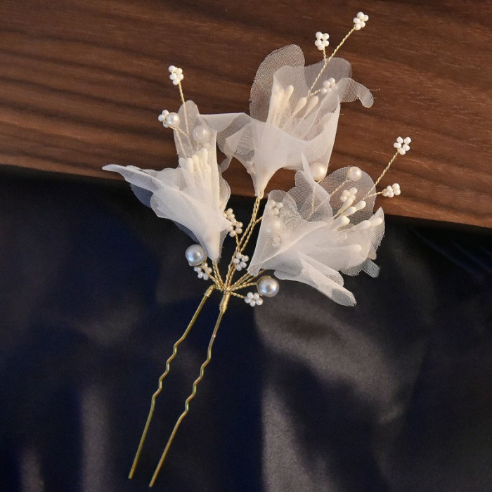 1pc Elegant Faux Pearl Flower Flower Hairpin, Wedding Bridal Hair Fork Hair Accessory, U Shape Hair Clip Hair Accessories For Cheongsam Hanfu Tea Dress Wedding Party
