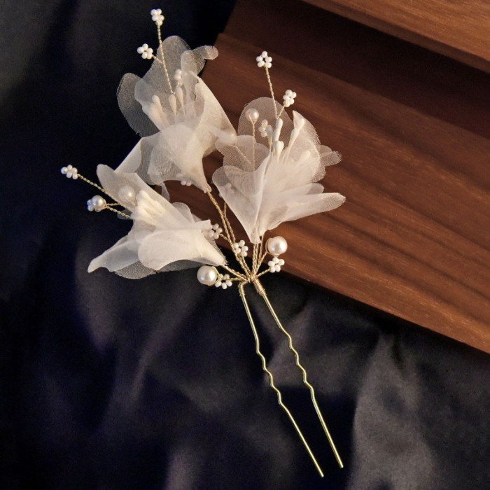 1pc Elegant Faux Pearl Flower Flower Hairpin, Wedding Bridal Hair Fork Hair Accessory, U Shape Hair Clip Hair Accessories For Cheongsam Hanfu Tea Dress Wedding Party