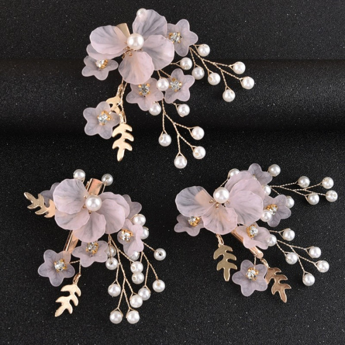 3pcs\u002Fset Vintage Flower Hair Clip Set Flower Design Pearl and Rhinestones Headpiece for Women Girls Bride Bridesmaid