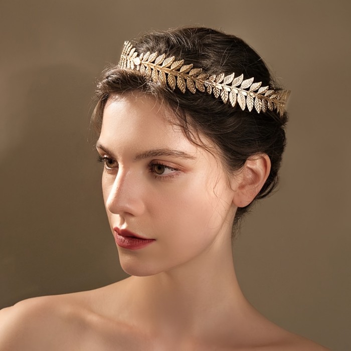 1 Pc Stylish Golden Olive Branch Shaped Crown, Elegant Luxury Ladies Leaf Shape Circular Headband Wear Resistant Accessories Hair Making Tools Birthday Gift Valentine Christmas Gift