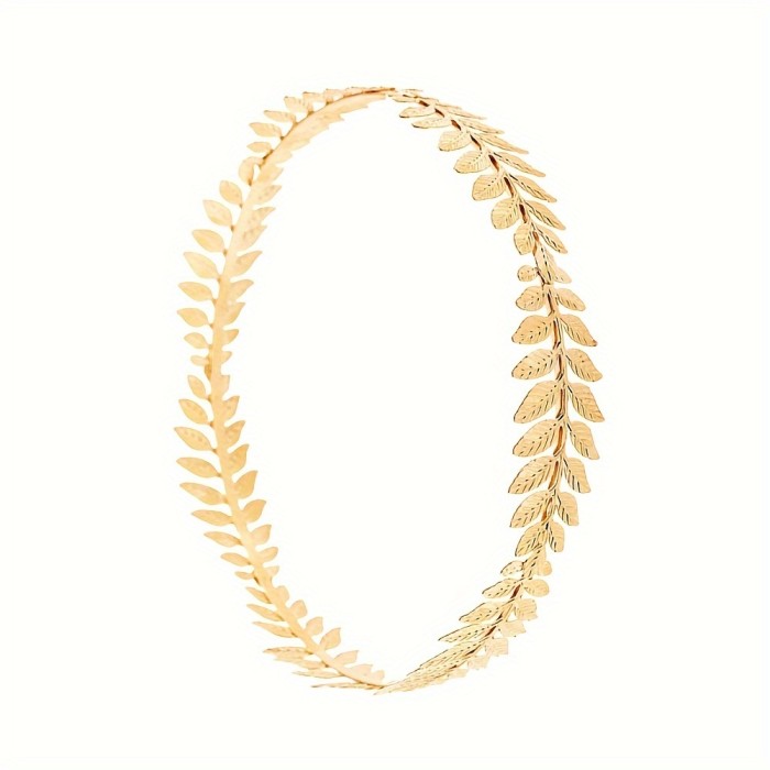 1 Pc Stylish Golden Olive Branch Shaped Crown, Elegant Luxury Ladies Leaf Shape Circular Headband Wear Resistant Accessories Hair Making Tools Birthday Gift Valentine Christmas Gift