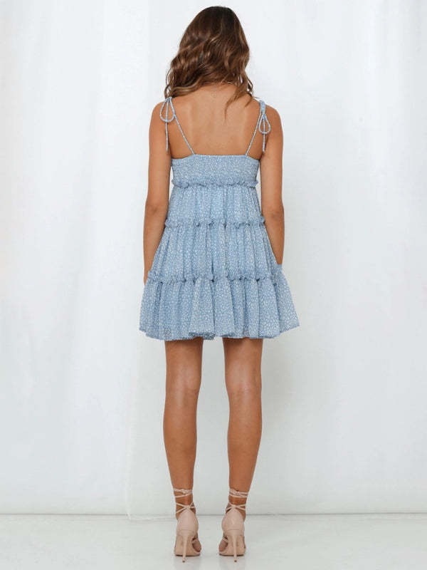 New resort style sexy printed suspender dress