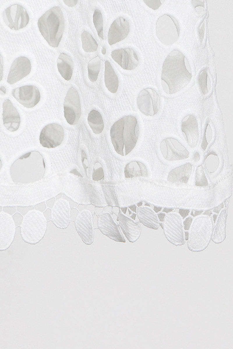 Elegant Solid Hollowed Out Weave V Neck Tops main image 1