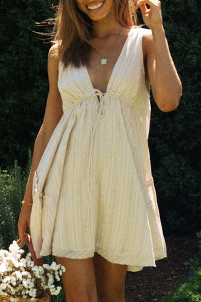 Sexy Simplicity Solid Backless V Neck Sleeveless Dress Dresses