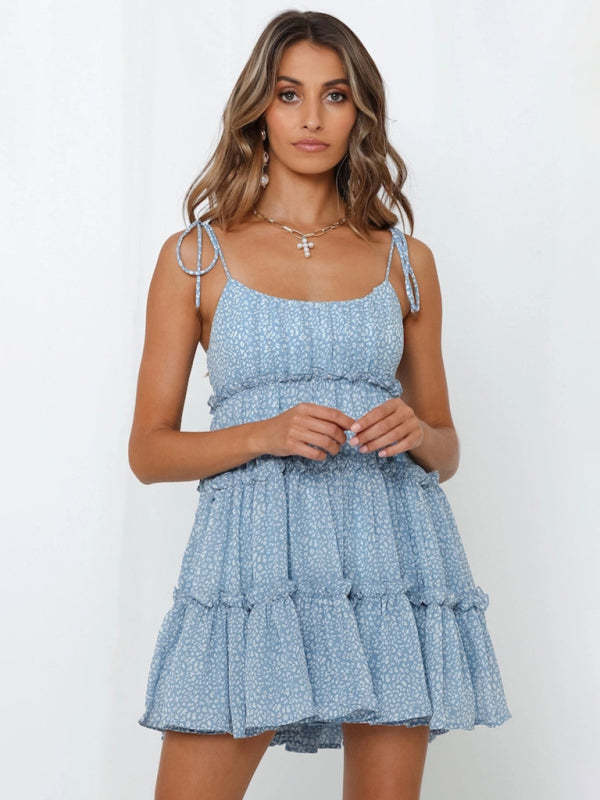 New resort style sexy printed suspender dress