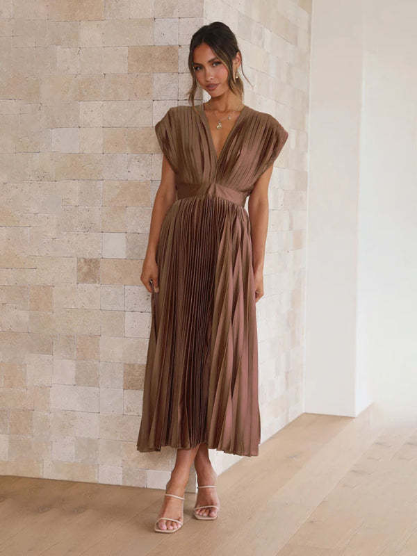 Sexy pleated casual loose zipper sleeveless dress