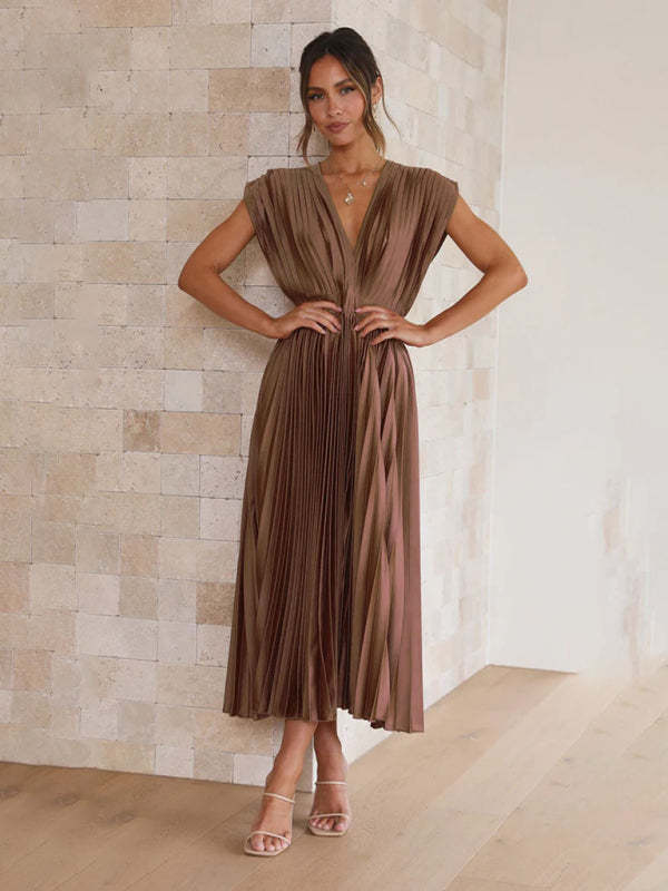 Sexy pleated casual loose zipper sleeveless dress