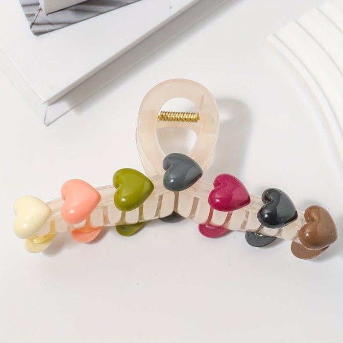 1pc Lovely Love Heart Pattern Decorative Hair Claw Clip Large Hair Grab Clip Colorful Hair Accessories For Women And daily uses Valentine's Day Wear