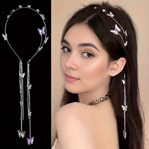 1pc Elegant Butterfly Tassel Hairband For Women, Ethereal Photography Prop, Woodland Hair Clip Accessory, Traditional Chinese Hair Ornament, Sweet Style