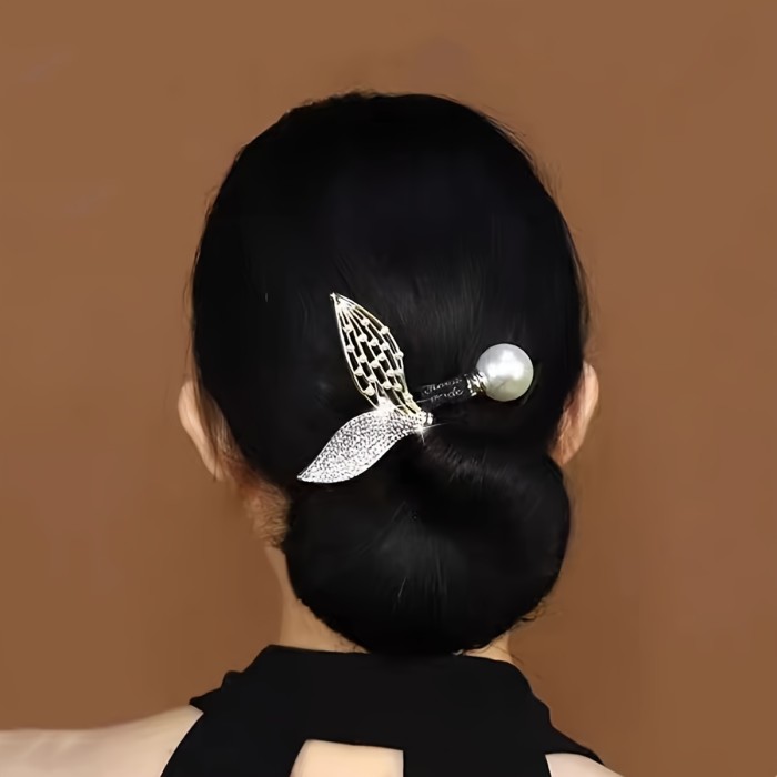 1pc Fishtail Shaped Rhinestones Faux Pearls Decor Hair Bun Maker DIY Elegant Lazy Hair Curler French Twist Hairstyle Bun Hair Accessories