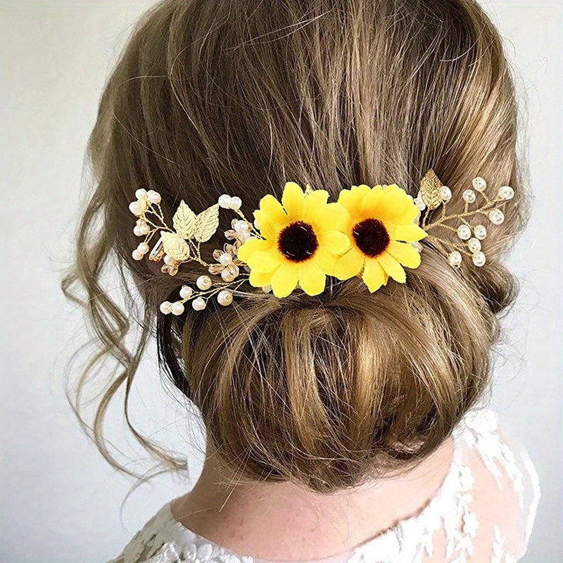 1PC Sweet Handmade Sun Flower Pearl Hair Hoops for Women's Daily Matching