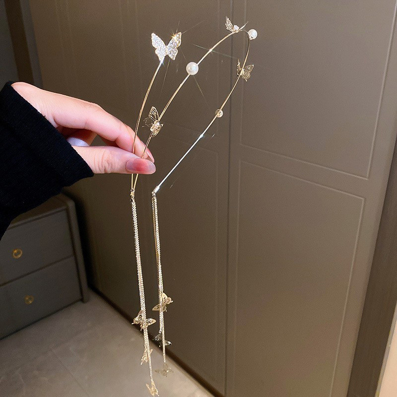 1pc Elegant Butterfly Tassel Hairband For Women, Ethereal Photography Prop, Woodland Hair Clip Accessory, Traditional Chinese Hair Ornament, Sweet Style